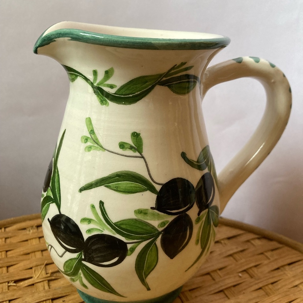 Hand-Painted Pitcher Olive Design